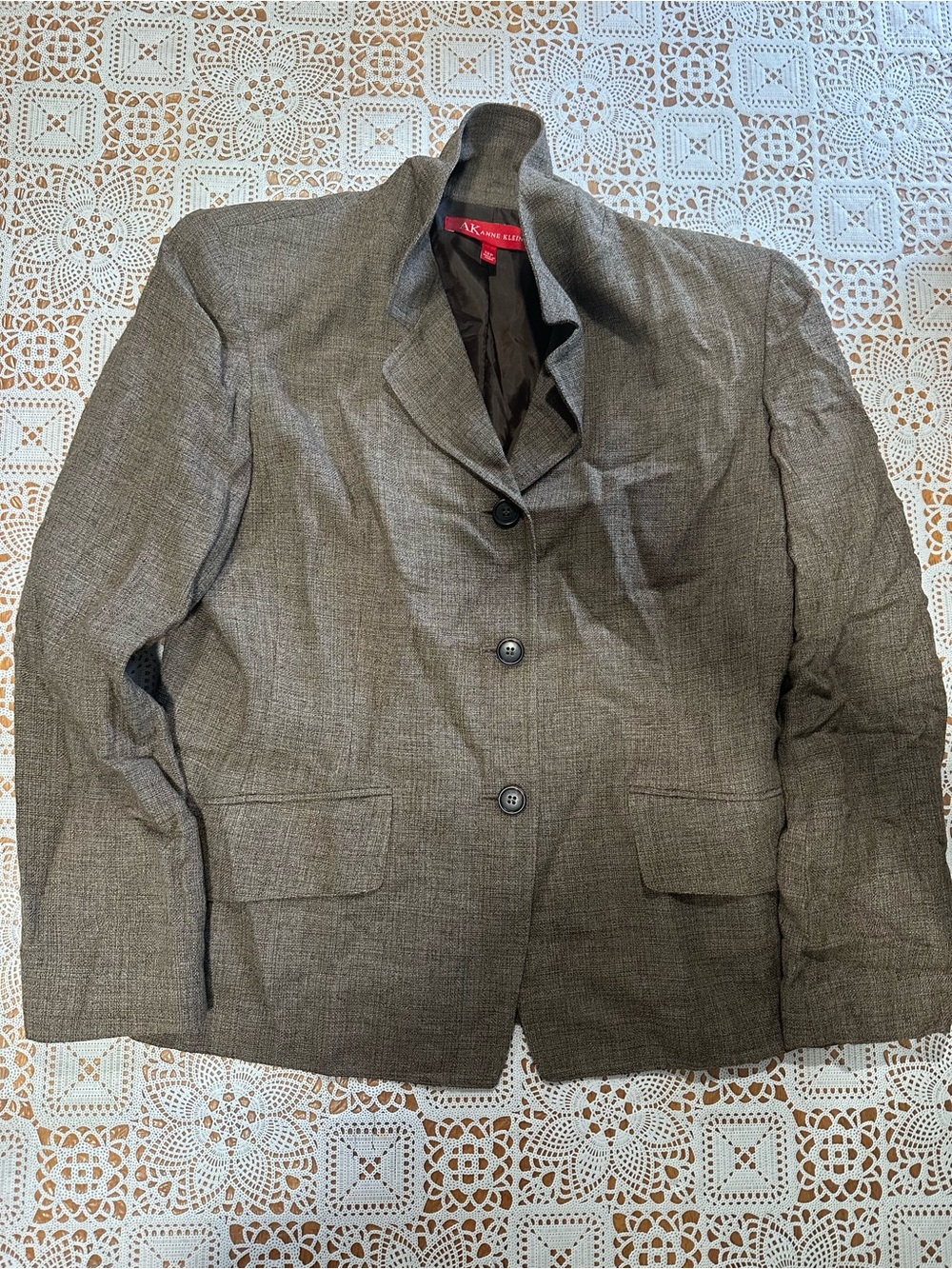 Anne Klein 12P Brown Gray Textured Petite Blazer Jacket